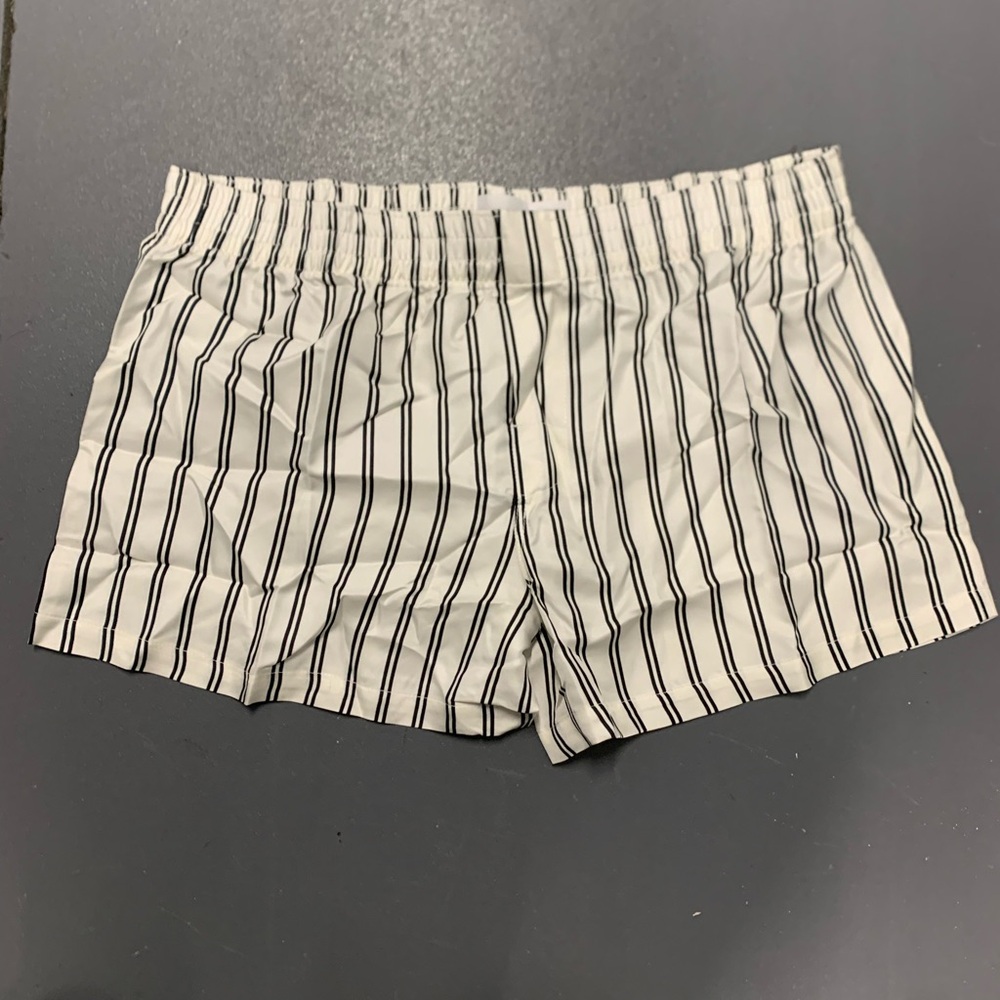 Charlie Black & White Silk Striped Elastic Waist Shorts
